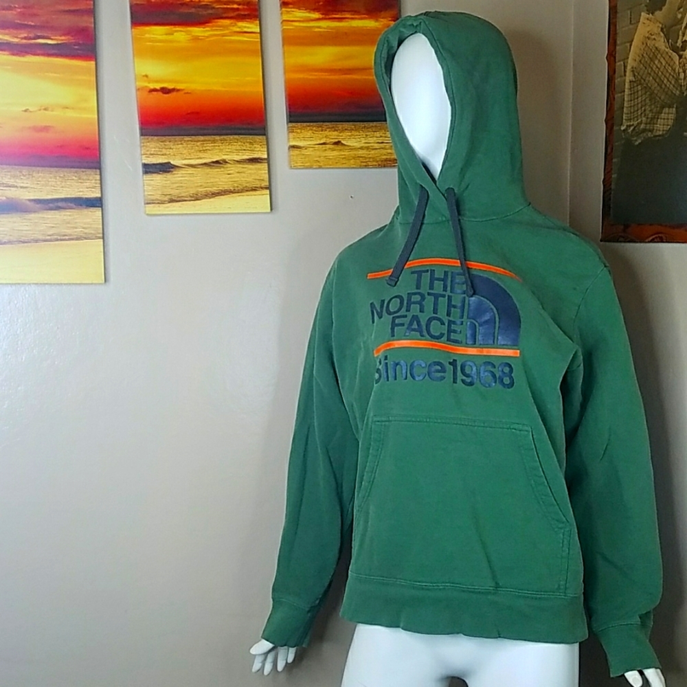 The North Face Hoodie Men's Large Green Orange Logo Unisex